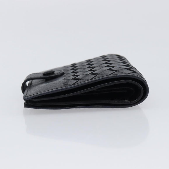 BOTTEGA VENETA INTRECCIATO Compact Wallet Leather Black Auth 206144A