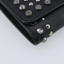 PRADA Shoulder Wallet Safiano leather Black Silver Auth 206147V-17