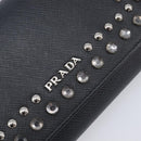 PRADA Shoulder Wallet Safiano leather Black Silver Auth 206147V-20