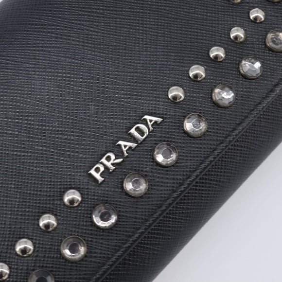 PRADA Shoulder Wallet Safiano leather Black Silver Auth 206147V