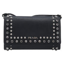 PRADA Shoulder Wallet Safiano leather Black Silver Auth 206147V-13