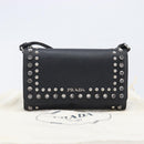 PRADA Shoulder Wallet Safiano leather Black Silver Auth 206147V-12