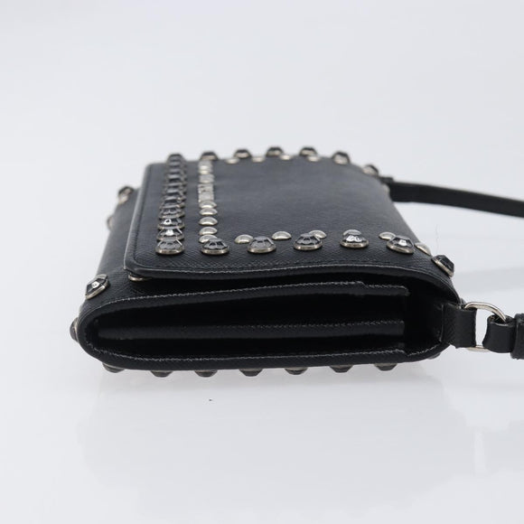 PRADA Shoulder Wallet Safiano leather Black Silver Auth 206147V