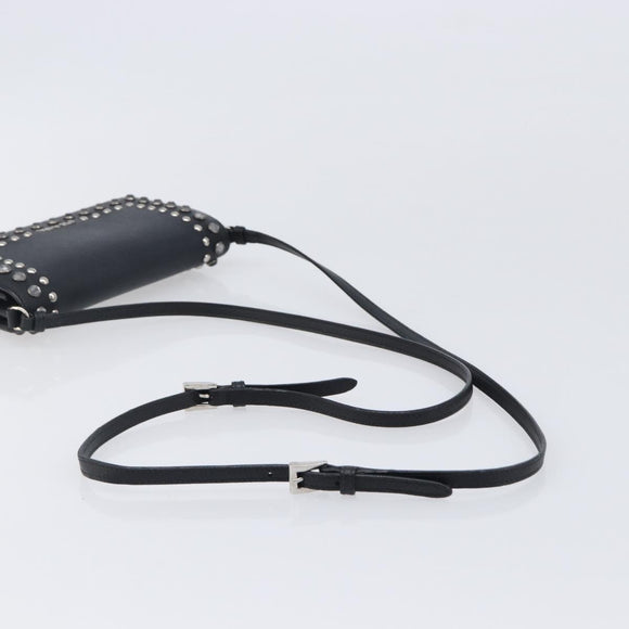 PRADA Shoulder Wallet Safiano leather Black Silver Auth 206147V