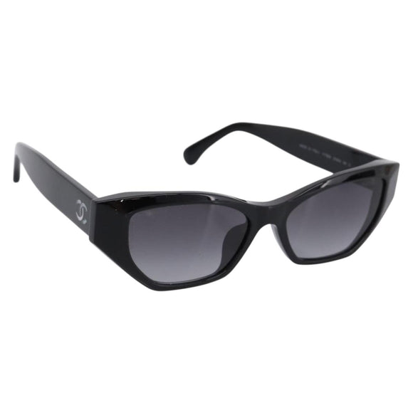 CHANEL COCO Mark Sunglasses Plastic Black CC Auth 206149M