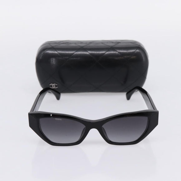 CHANEL COCO Mark Sunglasses Plastic Black CC Auth 206149M