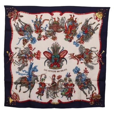 HERMES Carre 90 Scarf "LES FETES DU ROI SOLEIL" Silk Navy Auth 206154M