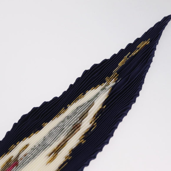 HERMES Pleated Carre 90 Scarf Silk Navy Auth 206158