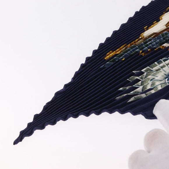 HERMES Pleated Carre 90 Scarf Silk Navy Auth 206158
