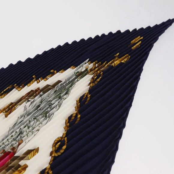 HERMES Pleated Carre 90 Scarf Silk Navy Auth 206158