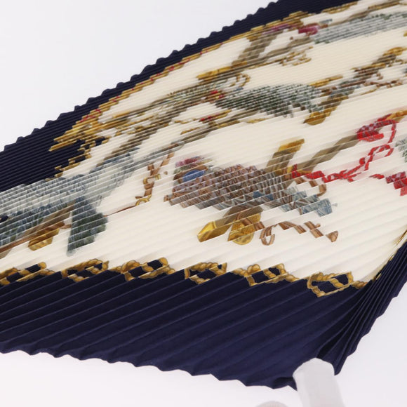 HERMES Pleated Carre 90 Scarf Silk Navy Auth 206158
