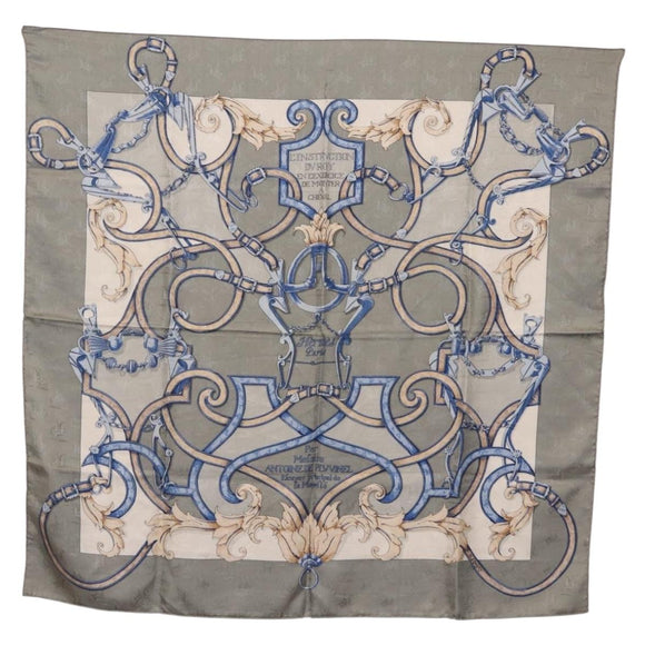 HERMES Carre 90 Scarf Silk Gray Auth 206183