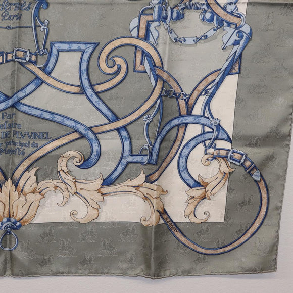 HERMES Carre 90 Scarf Silk Gray Auth 206183