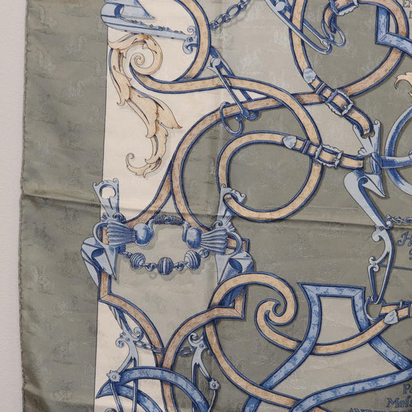HERMES Carre 90 Scarf Silk Gray Auth 206183