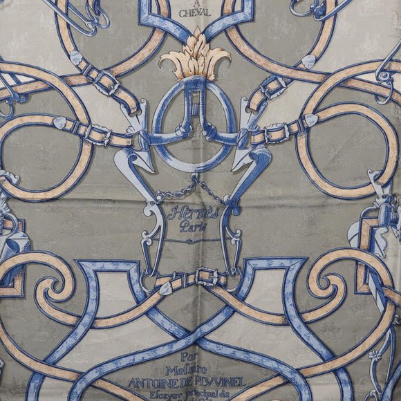 HERMES Carre 90 Scarf Silk Gray Auth 206183