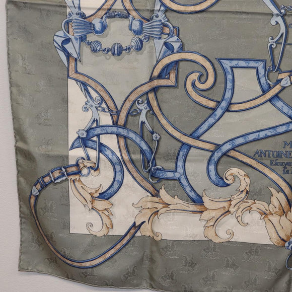 HERMES Carre 90 Scarf Silk Gray Auth 206183