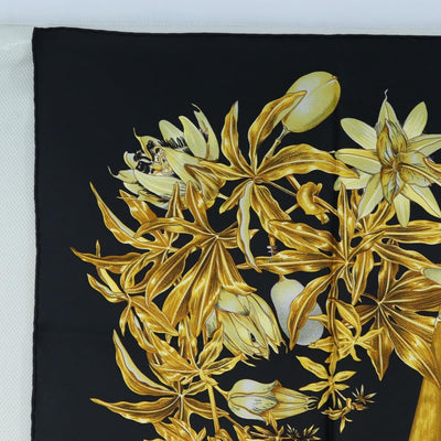 HERMES Carre 90 Scarf "PASSIFLORES" Silk Black Auth 206184M - 0