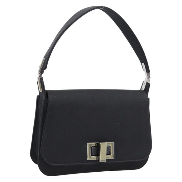GUCCI Shoulder Bag Satin Black Silver Auth 206225A