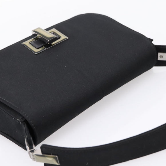 GUCCI Shoulder Bag Satin Black Silver Auth 206225A
