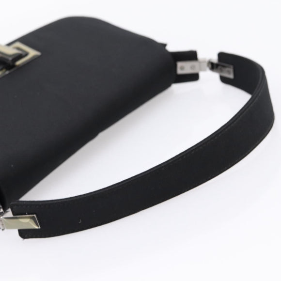 GUCCI Shoulder Bag Satin Black Silver Auth 206225A