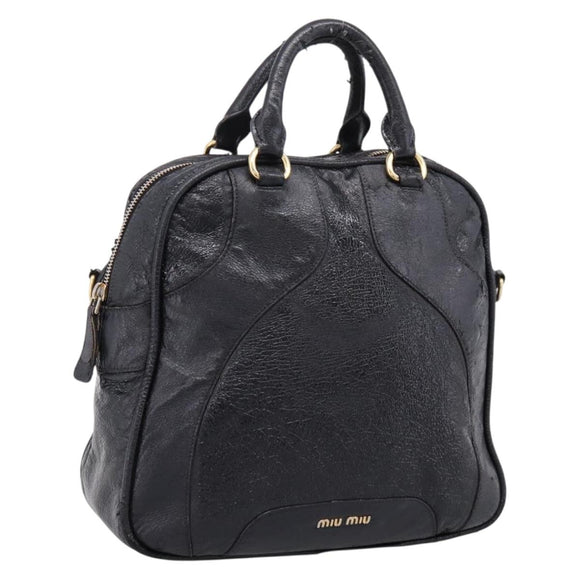 Miu Miu Hand Bag Leather Black Gold Auth 206226