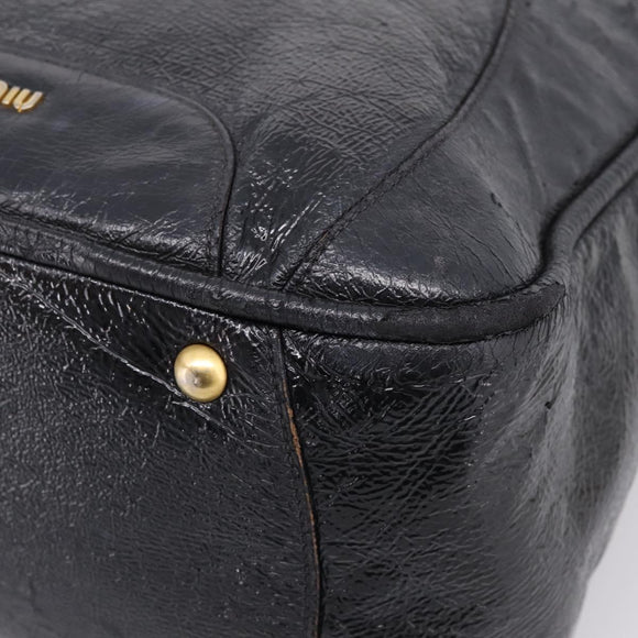 Miu Miu Hand Bag Leather Black Gold Auth 206226