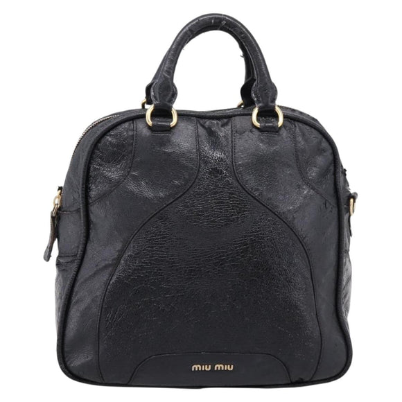 Miu Miu Hand Bag Leather Black Gold Auth 206226