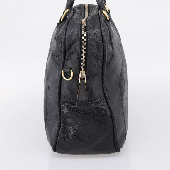 Miu Miu Hand Bag Leather Black Gold Auth 206226