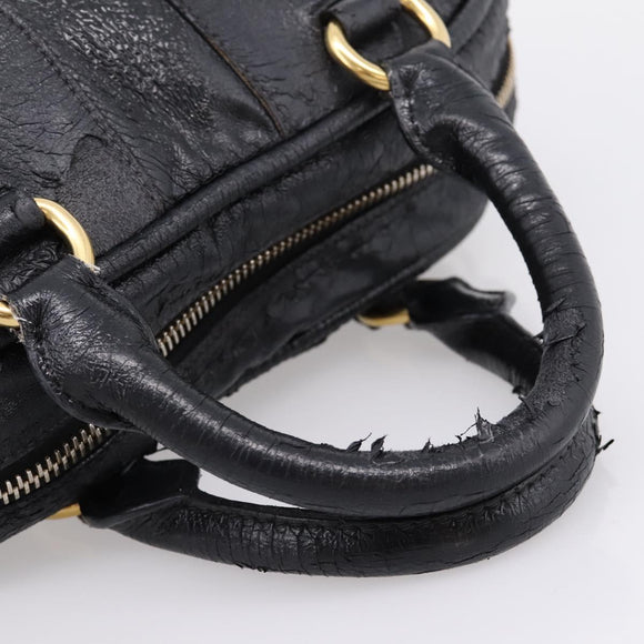 Miu Miu Hand Bag Leather Black Gold Auth 206226