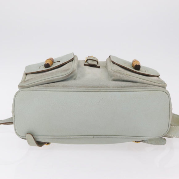 GUCCI Bamboo Backpack Leather Light Blue Gold 003 2058 0016 Auth 206231