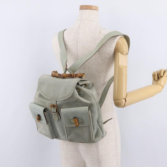 GUCCI Bamboo Backpack Leather Light Blue Gold 003 2058 0016 Auth 206231