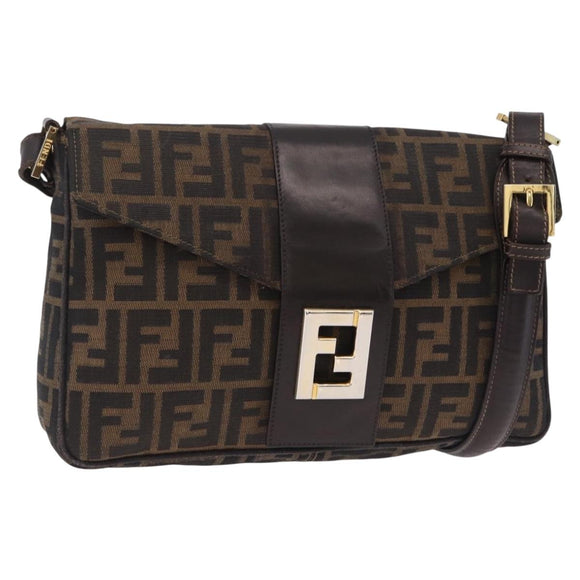 FENDI Zucca Canvas Shoulder Bag Brown Black Auth 206232A