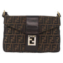 FENDI Zucca Canvas Shoulder Bag Brown Black Auth 206232A-13