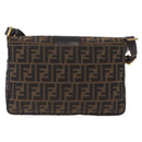 FENDI Zucca Canvas Shoulder Bag Brown Black Auth 206232A-2
