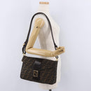 FENDI Zucca Canvas Shoulder Bag Brown Black Auth 206232A-30