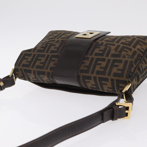 FENDI Zucca Canvas Shoulder Bag Brown Black Auth 206232A