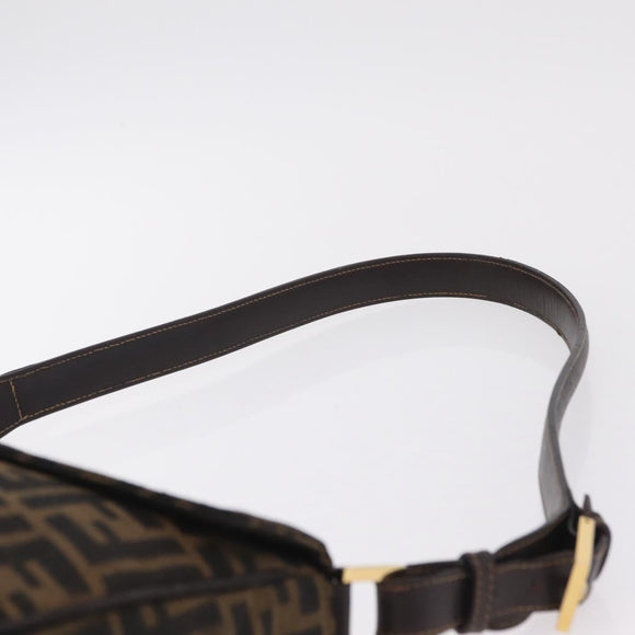 FENDI Zucca Canvas Shoulder Bag Brown Black Auth 206232A