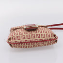FENDI Zucchino Canvas Mamma Baguette Shoulder Bag Red Gold 8BT075 Auth 206235-5