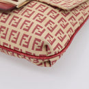 FENDI Zucchino Canvas Mamma Baguette Shoulder Bag Red Gold 8BT075 Auth 206235-15