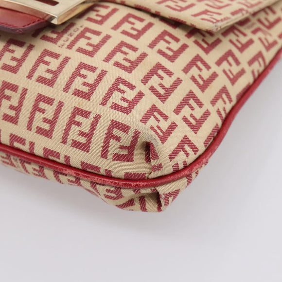 FENDI Zucchino Canvas Mamma Baguette Shoulder Bag Red Gold 8BT075 Auth 206235