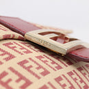 FENDI Zucchino Canvas Mamma Baguette Shoulder Bag Red Gold 8BT075 Auth 206235-19