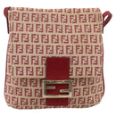 FENDI Zucchino Canvas Mamma Baguette Shoulder Bag Red Gold 8BT075 Auth 206235-13