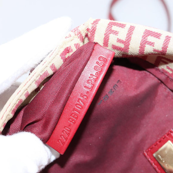 FENDI Zucchino Canvas Mamma Baguette Shoulder Bag Red Gold 8BT075 Auth 206235