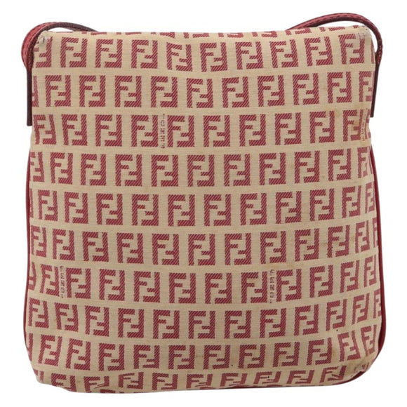 FENDI Zucchino Canvas Mamma Baguette Shoulder Bag Red Gold 8BT075 Auth 206235