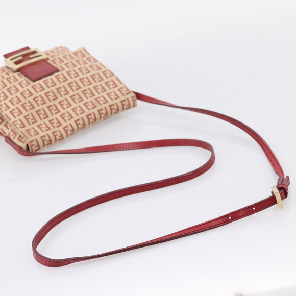 FENDI Zucchino Canvas Mamma Baguette Shoulder Bag Red Gold 8BT075 Auth 206235