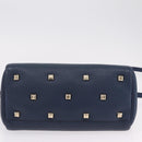 Salvatore Ferragamo Gancini Studio Bag Leather 2way Navy Gold Auth 206236A-6