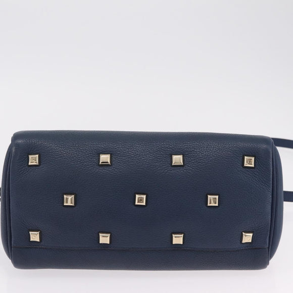 Salvatore Ferragamo Gancini Studio Bag Leather 2way Navy Gold Auth 206236A
