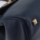 Salvatore Ferragamo Gancini Studio Bag Leather 2way Navy Gold Auth 206236A-16
