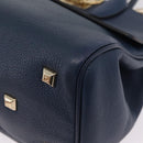 Salvatore Ferragamo Gancini Studio Bag Leather 2way Navy Gold Auth 206236A-17