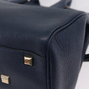 Salvatore Ferragamo Gancini Studio Bag Leather 2way Navy Gold Auth 206236A-19